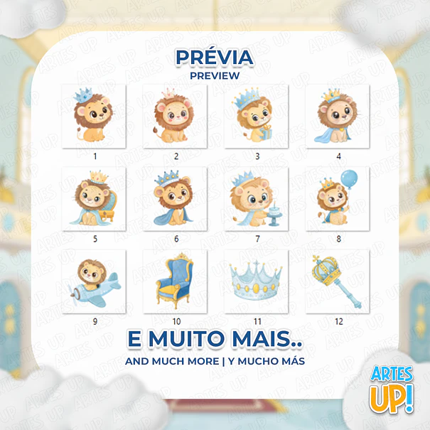 Kit Digital PNG Leão Rei da Selva aquarela Clipart  2