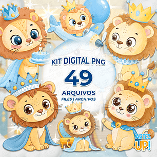 Kit Digital PNG Leão Rei da Selva aquarela Clipart 