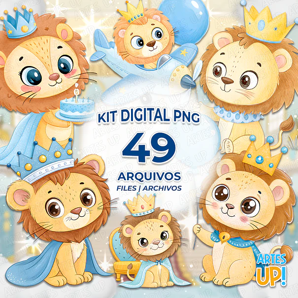Kit Digital PNG Leão Rei da Selva aquarela Clipart  1