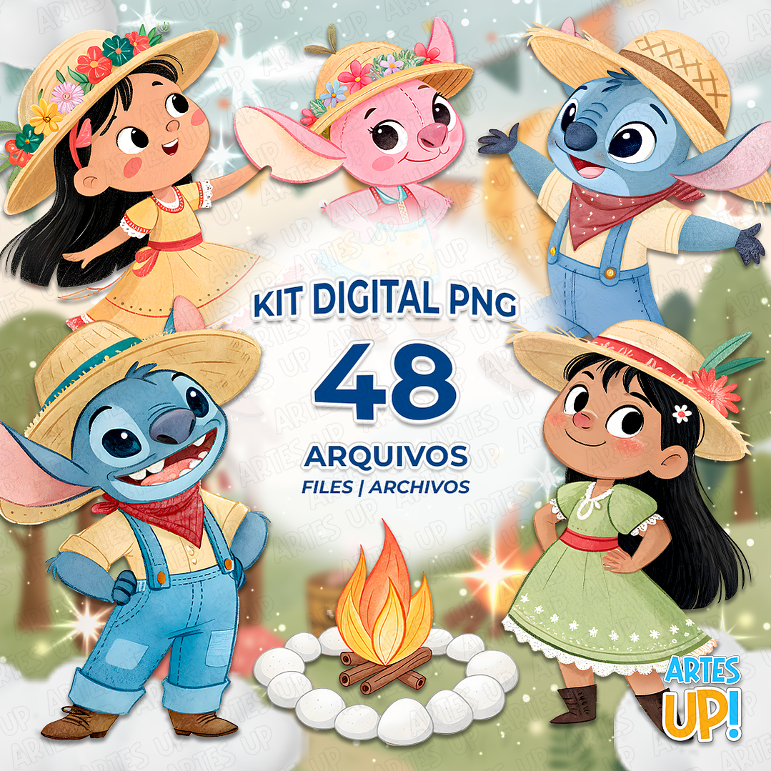 Kit Digital PNG Arraiá Festa Junina Lilo e Stich aquarela  Clipart  1