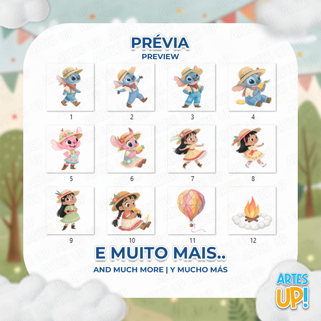 Kit Digital PNG Arraiá Festa Junina Lilo e Stich aquarela  Clipart  2