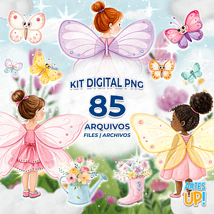 Kit digital PNG Acuarela Mariposa Niña Clipart