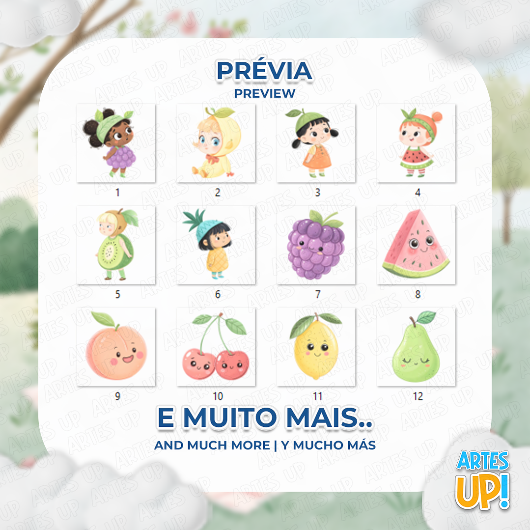 Kit Digital PNG Fruta Menina aquarela Clipart  2