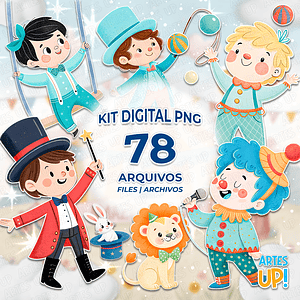 Kit digital de acuarela azul de niño de circo PNG Clipart