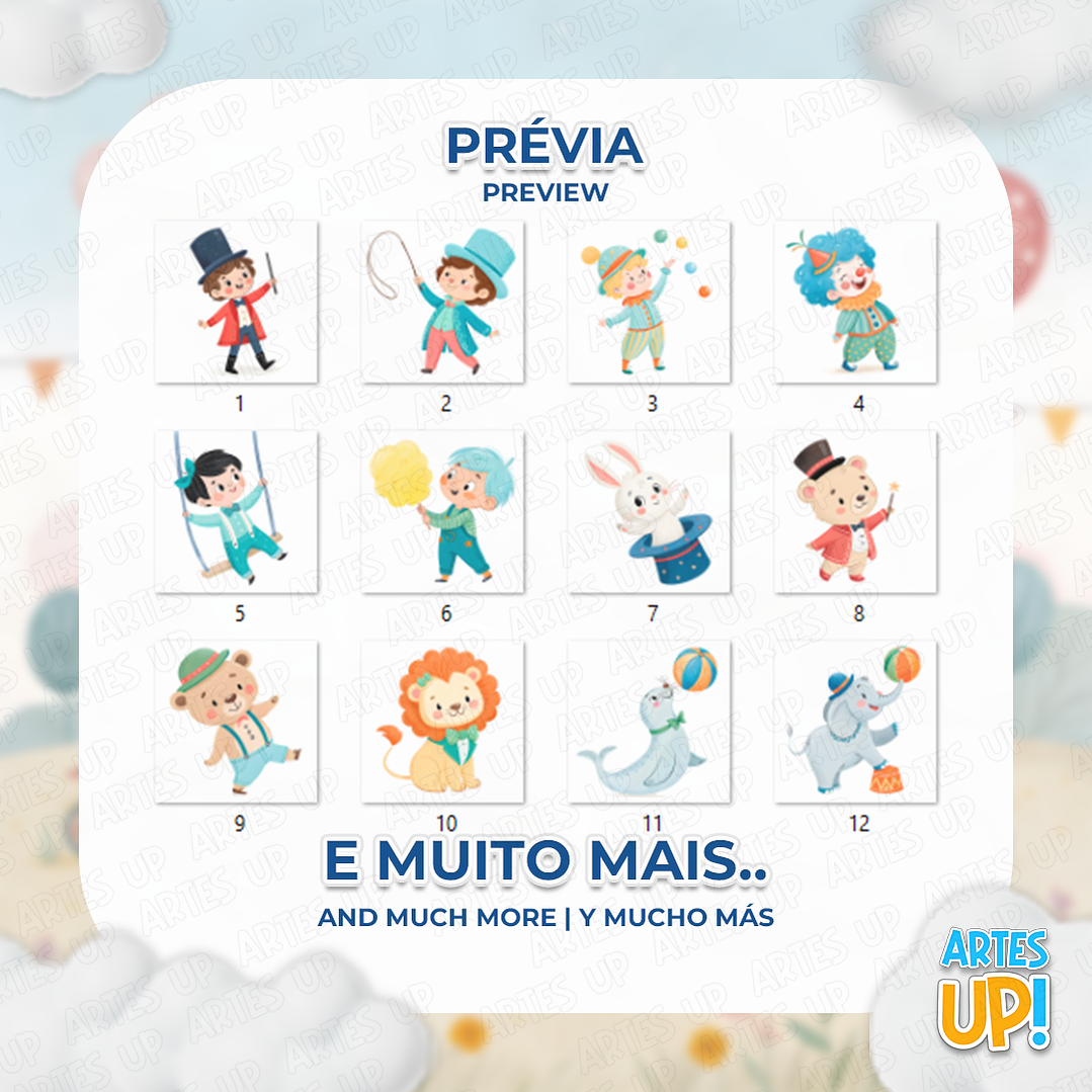 Kit Digital PNG Circo Menino Azul aquarela Clipart  2