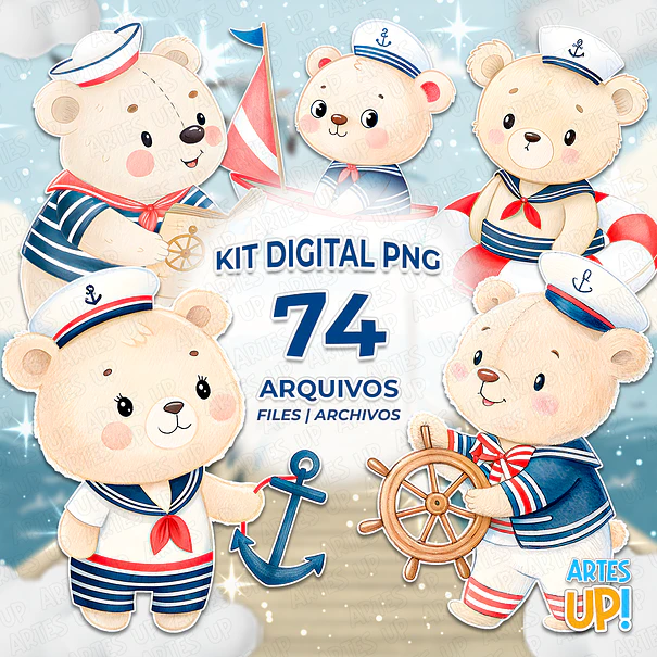 Kit Digital PNG Urso Marinheiro aquarela Clipart  1