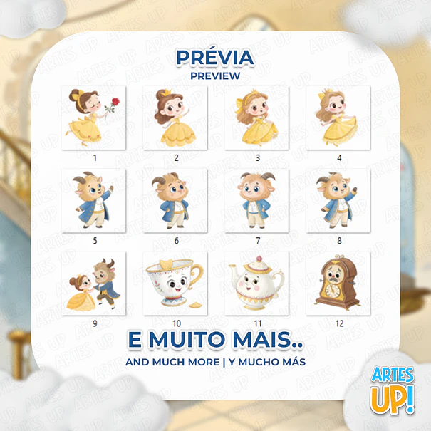 Kit Digital PNG A Bela e a Fera aquarela Clipart  2