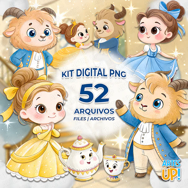 Kit Digital PNG A Bela e a Fera aquarela Clipart  1