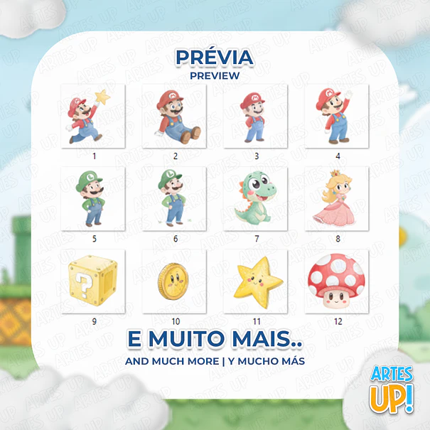 Kit Digital PNG Super Mario aquarela Clipart  2