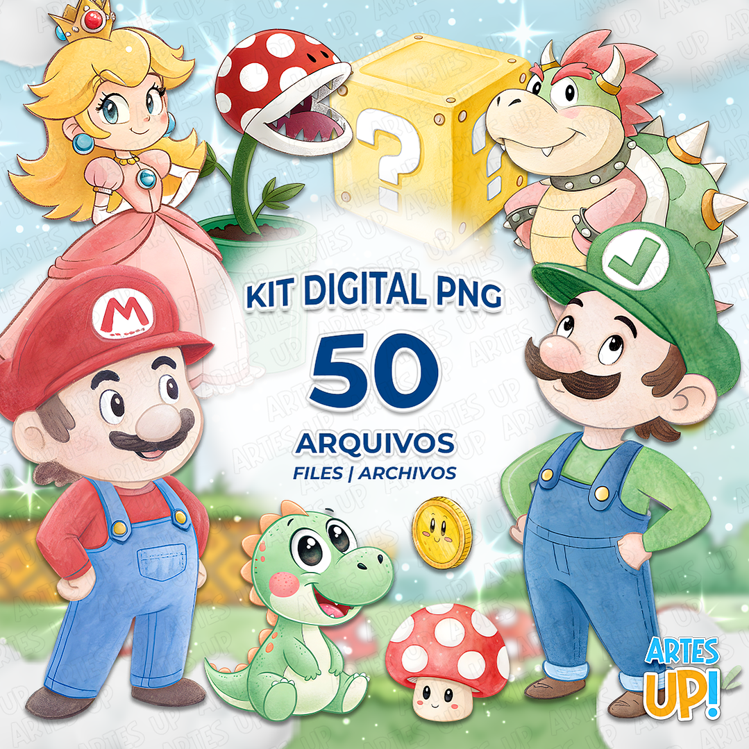 Kit Digital PNG Super Mario aquarela Clipart  1