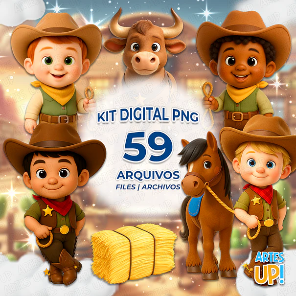 Kit Digital PNG Cowboy Faroeste 3D Clipart  1