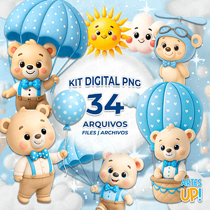 Kit digital PNG Oso en globo 3D Clipart