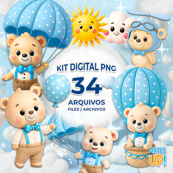 Kit Digital PNG Urso Baloeiro 3D Clipart  1