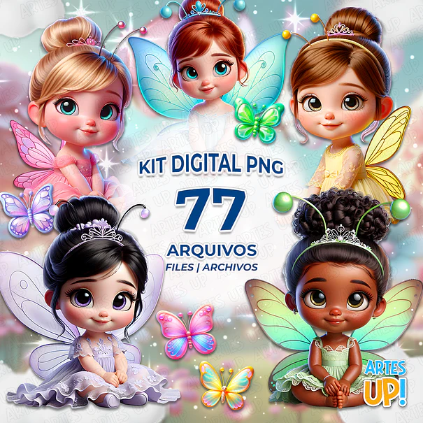 Kit digital PNG Niña Mariposa 3D Clipart 1