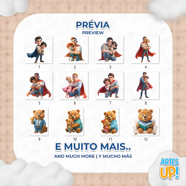 Kit Digital PNG Super Pai, Pai Urso, dia dos pais Clipart  2