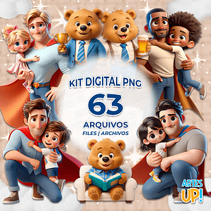 Kit digital PNG Super Papá, Papá Oso, Clipart del Día del Padre