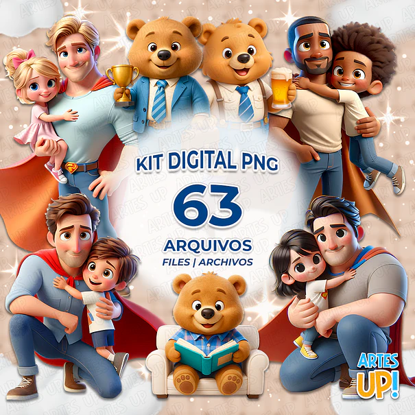 Kit Digital PNG Super Pai, Pai Urso, dia dos pais Clipart  1