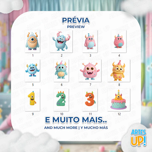 Kit Digital PNG Cute Monster 3D Clipart 2