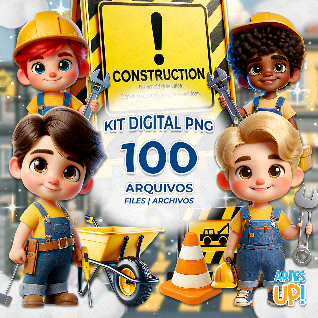 Kit Digital PNG Menino Construtor 3D Clipart  1