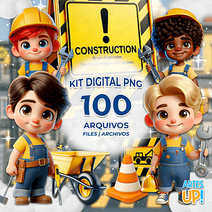 Kit Digital PNG Menino Construtor 3D Clipart 