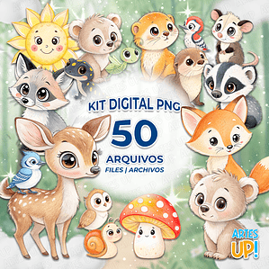Kit Digital PNG Bosque Encantado aquarela Clipart 