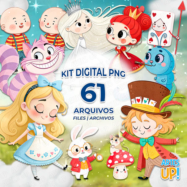 Kit Digital PNG Alice no País das Maravilhas aquarela Clipart  1