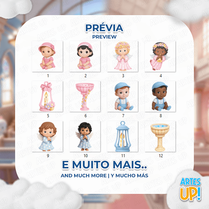 Kit Digital PNG Batizado Rosa e Azul Clipart  2