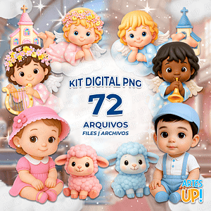 Kit digital de bautismo rosa y azul PNG Clipart