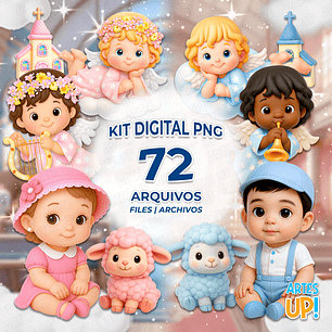 Kit Digital PNG Batizado Rosa e Azul Clipart 