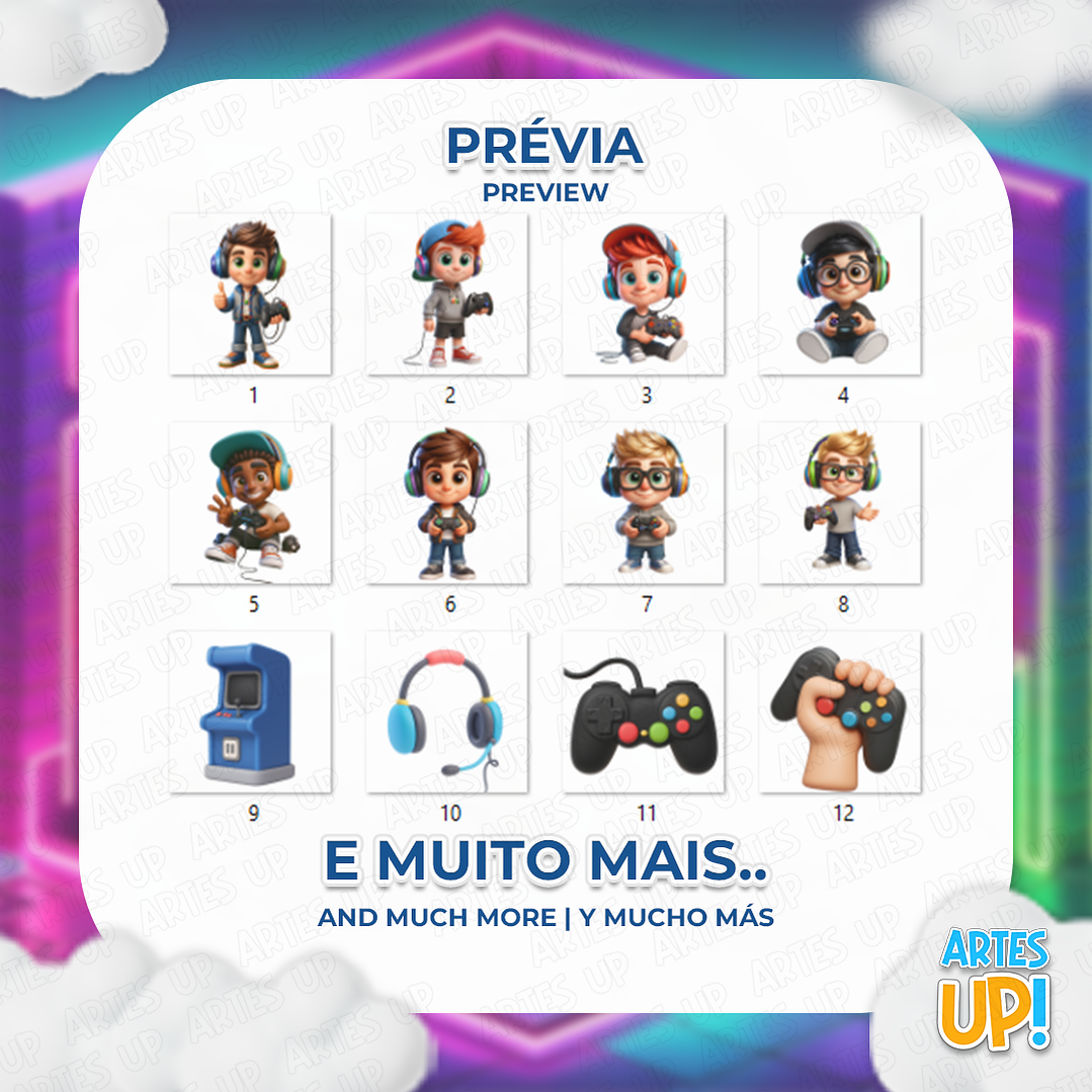 Kit Digital PNG Menino Gamer 3D Clipart  2