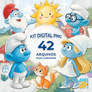 Kit PNG digital de los Pitufos Acuarela Clipart