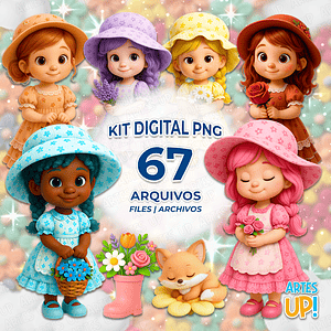 Kit Digital PNG Menina Primavera Floral Clipart