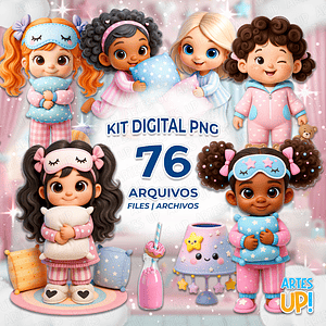 Kit Digital PNG Fiesta de Pijamas Clipart 3D 