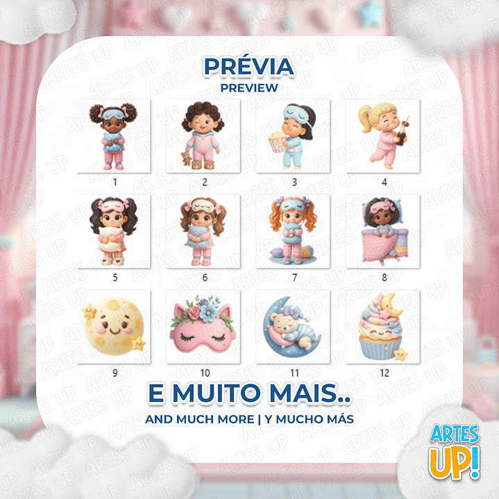 Kit Digital PNG Festa do Pijama 3D Clipart  2