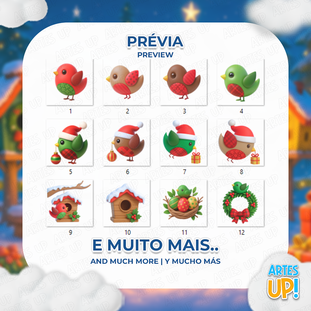 Kit Digital PNG Pássaros Natal Clipart  2