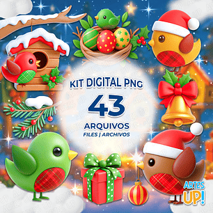 Kit Digital PNG Pássaros Natal Clipart 