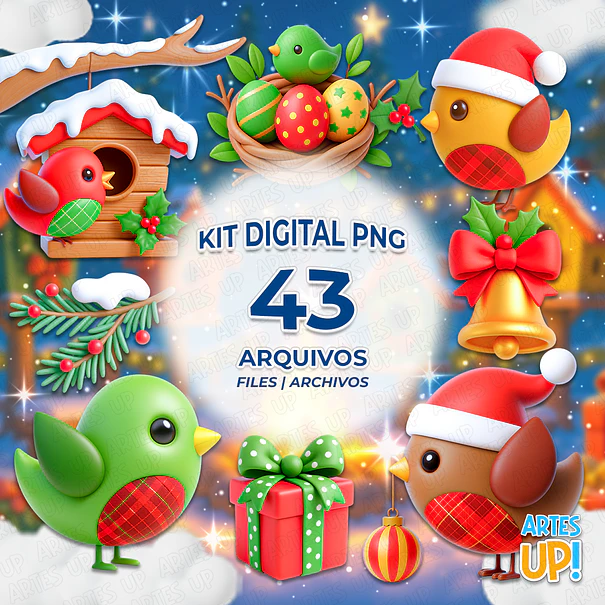 Kit digital PNG de pájaros navideños 1