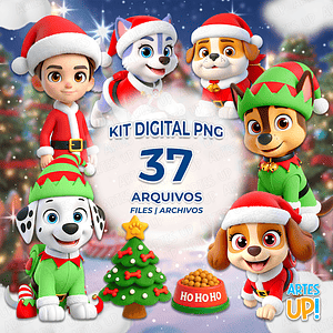 Kit digital PNG de imágenes prediseñadas navideñas de la Patrulla Canina