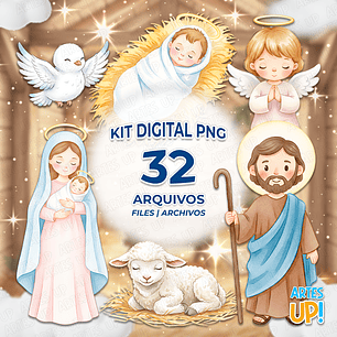 Kit Digital PNG Natal Cristão Menino Jesus aquarela Clipart 