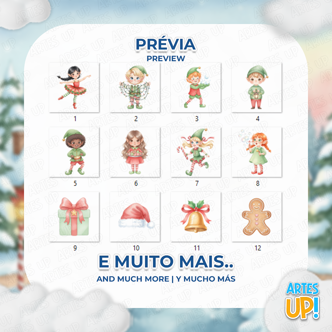 Kit Digital PNG Elfo Natal aquarela Clipart  2