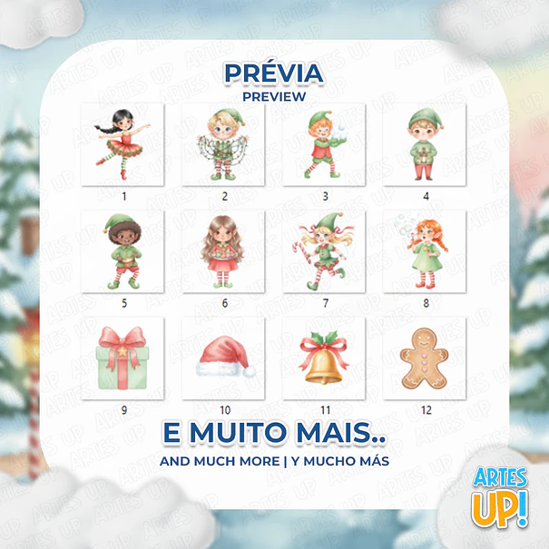 Kit PNG digital Elfo Navidad Acuarela Clipart 2