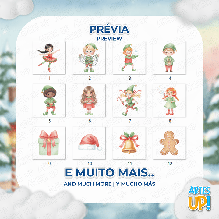 Kit Digital PNG Elfo Natal aquarela Clipart  2