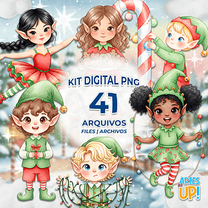 Kit PNG digital Elfo Navidad Acuarela Clipart
