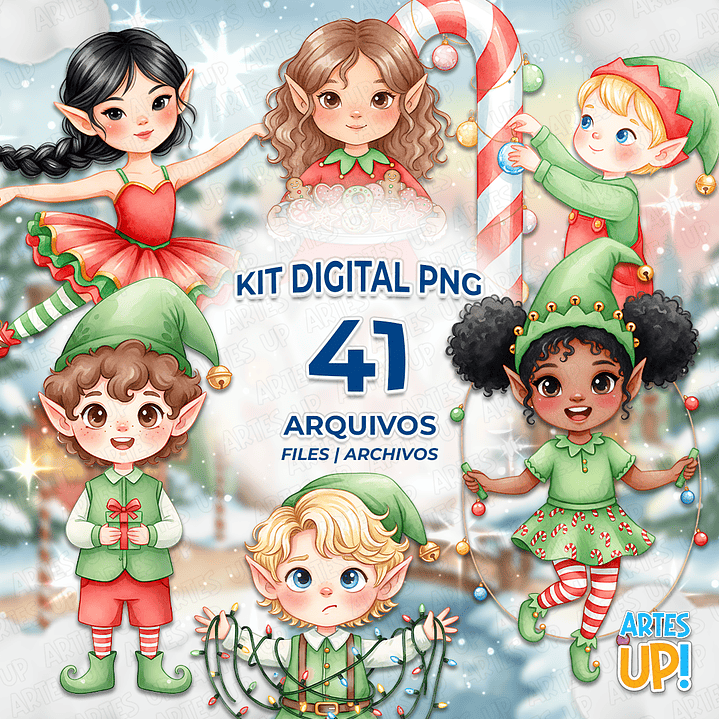 Kit Digital PNG Elfo Natal aquarela Clipart  1
