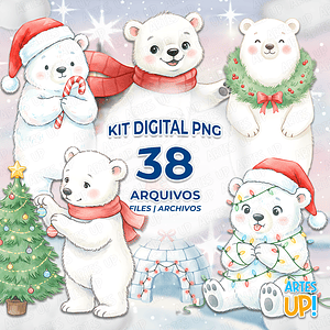 Kit PNG digital Oso polar Navidad Acuarela Clipart