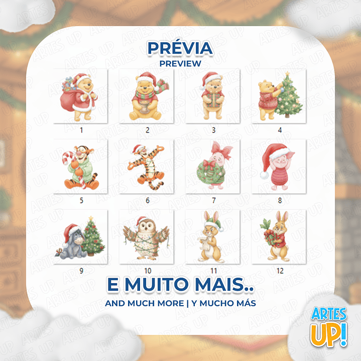 Kit Digital PNG Ursinho Pooh Natal aquarela Clipart  2