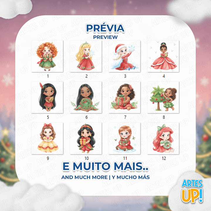 Kit Digital PNG Princesas Disney Natal aquarela Clipart  2