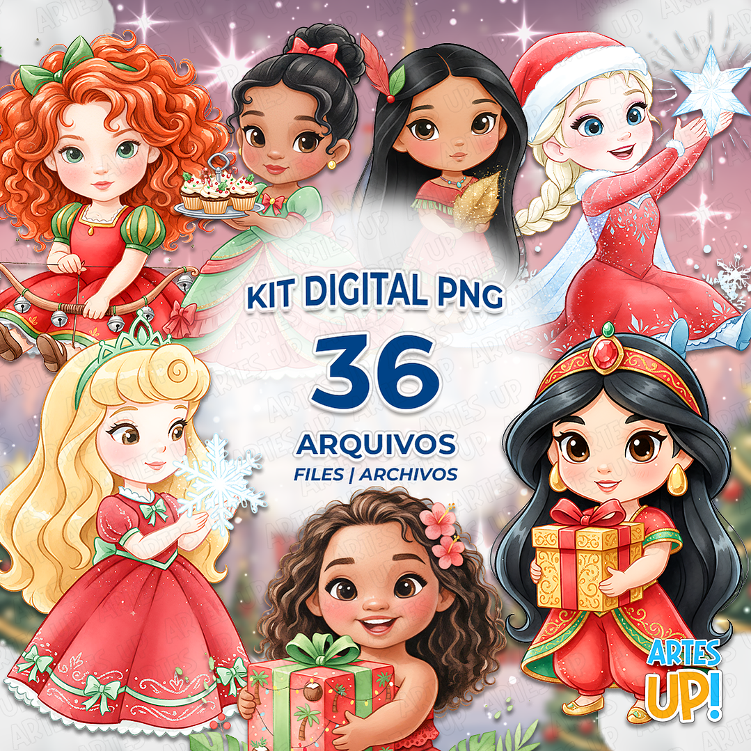 Kit Digital PNG Princesas Disney Natal aquarela Clipart  1