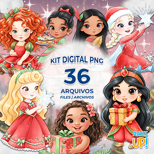 Kit Digital PNG Princesas Disney Natal aquarela Clipart 