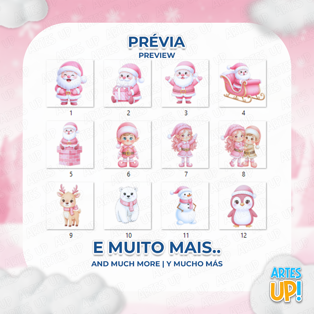 Kit Digital PNG Natal Rosa Cute aquarela Clipart  2